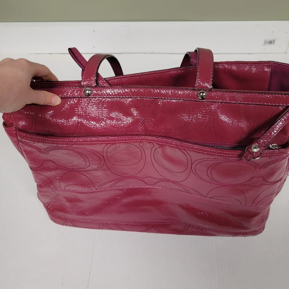 Vintage Y2k Coach Magenta Patent Leather Diaper Bag Baby Laptop Work Bag XL
